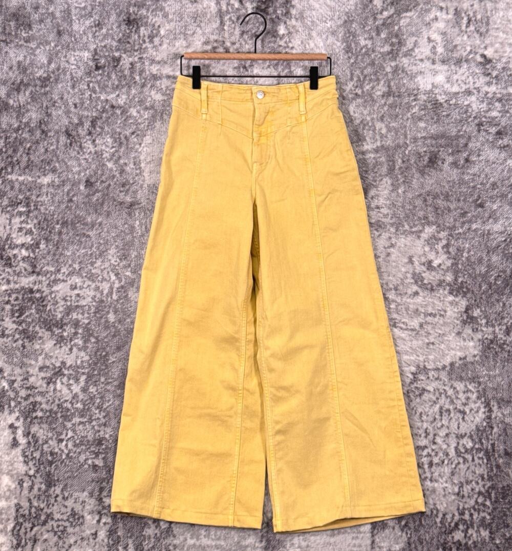Free People Libre Jeans 29 Womens Yellow Wash Denim High Rise Wide Leg